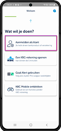 Aanmelden in KBC Mobile